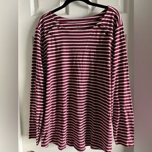 Loft 2X Maroon stripe boatneck long sleeve tee